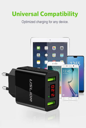 Planet Gates Black LED Display 2 USB Charger,USLION Universal Mobile Phone Charger For iPhone iPad Samsung Xiaomi 2.2A Max Charging Wall Charger