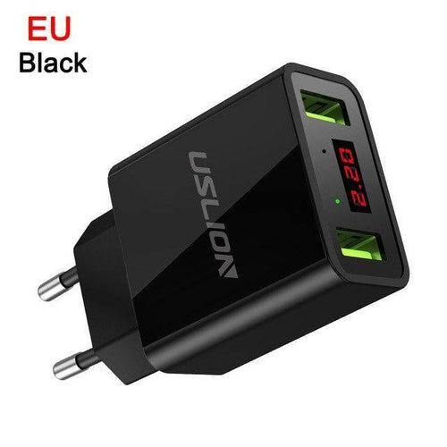 Planet Gates Black LED Display 2 USB Charger,USLION Universal Mobile Phone Charger For iPhone iPad Samsung Xiaomi 2.2A Max Charging Wall Charger