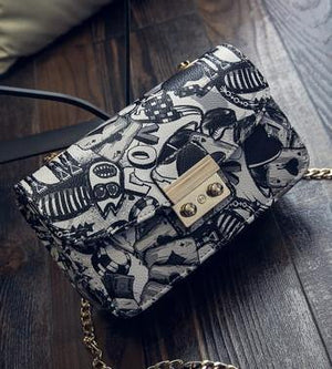 Planet Gates Black love / China Women Bags Summer Graffiti Ladies designer handbags high quality chain mini bag women messenger bags for women Clutch