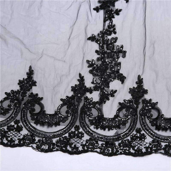 Planet Gates Black Luxurious 3M Lace Applique Edge One-Layer Cathedral Length Sequins Bridal Veil with Comb Wedding Accessories