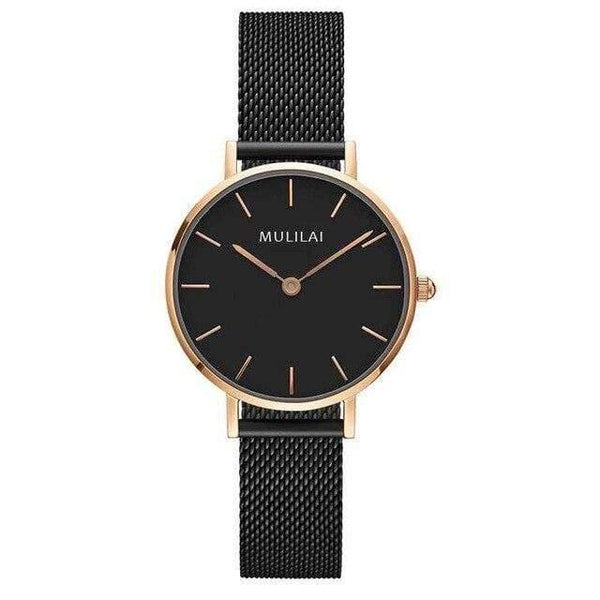 Planet Gates Black Luxury Ultra Thin Gold Steel Mesh Watches Women Dress 32mm DW Style Fashion Quartz Lovers Watch's Gift for Girl