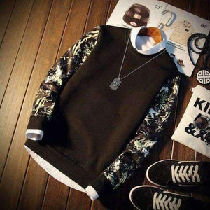 Planet Gates Black / M 2018 Spring Autumn Fashion Brand Men Patchwork Floral Print Long Sleeve O-Neck Cool Pullover Hoodies Mens Sweatshirt Tracksuit