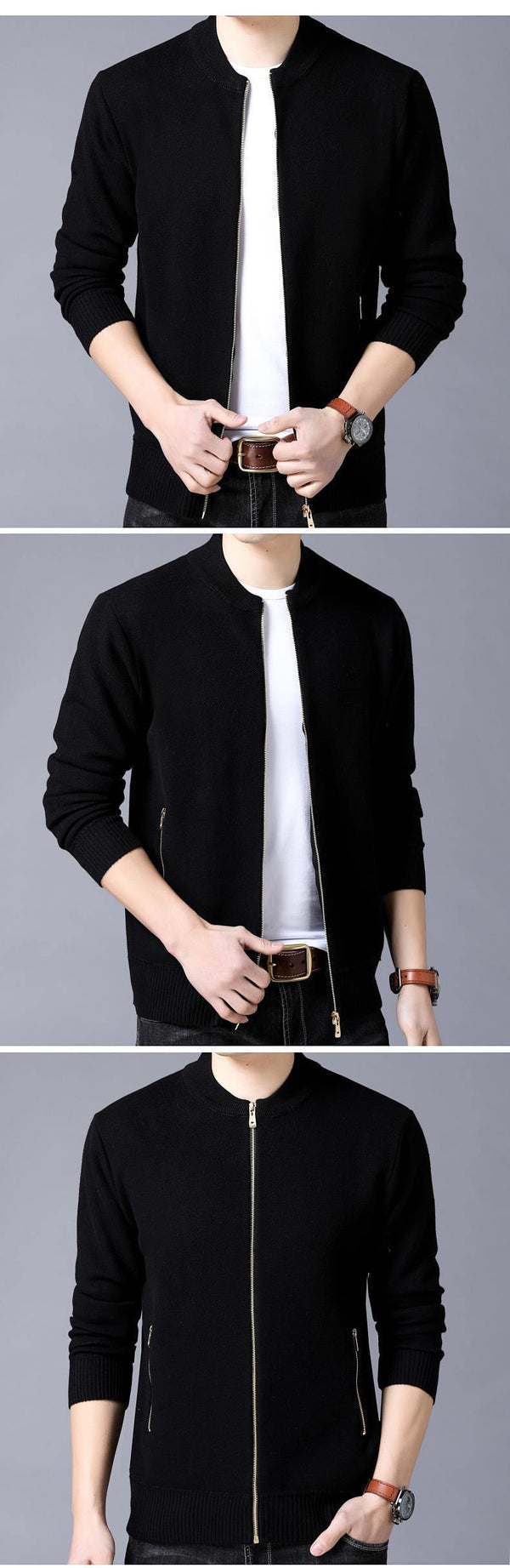 Planet Gates Black / M Brand-Clothing Jacket Men Casual  Collar Coat Men Solid Color Mens Clothes zipper Pockets Men's Jacket