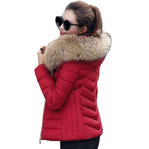Planet Gates Black / M Coat Autumn With Fur Collar Hooded Cotton Padded Winter Jacket Women Short Outwear Basic Jacket