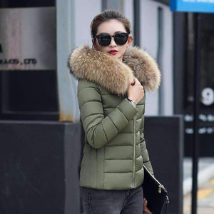 Planet Gates Black / M Coat Autumn With Fur Collar Hooded Cotton Padded Winter Jacket Women Short Outwear Basic Jacket