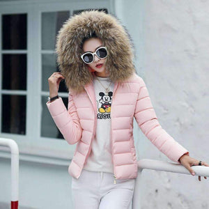 Planet Gates Black / M Coat Autumn With Fur Collar Hooded Cotton Padded Winter Jacket Women Short Outwear Basic Jacket
