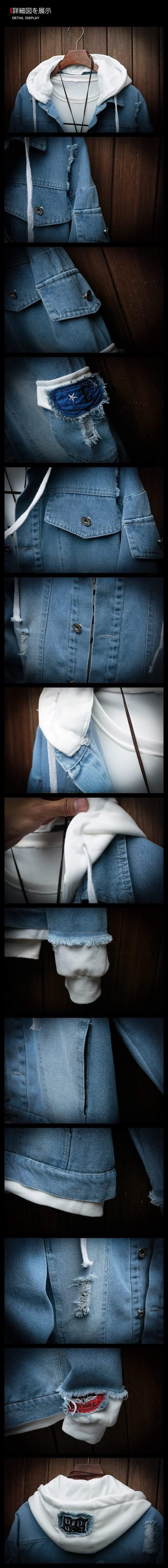 Planet Gates black / M Hooded Denim Jacket Men Fashion Fake Two Pieces Of Streetwear Bomber Jacket and Coat Man