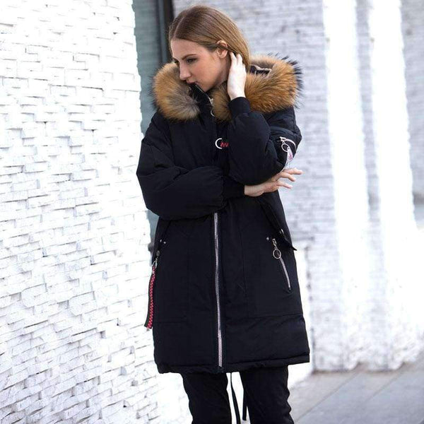 Planet Gates Black / M Jacket Large Real Raccoon Fur Winter Jacket Women 2018 Warm Thicken Hood Winter Coat Women's Cotton Down Parka Plus Size