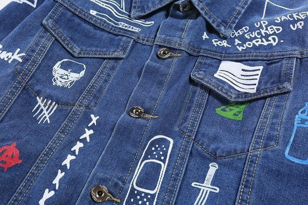 Planet Gates Black / M Jeans jacket Long Sleeve Mens Hip Hop Printed Pocket Casual Shirts Fashion Streetwear