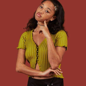 Planet Gates Black / M Knitted Short Ruffles Sleeve Shirt Crop Top Unif Sexy Street Wear White Femme Short Sleeve funny T Shirt Summer