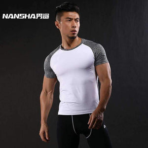 Planet Gates Black / M NANSHA Quick Dry Slim Fit Tees Men Patchwork T-Shirts Compression Shirt Tops Bodybuilding Fitness O-Neck Short Sleeve T Shirt