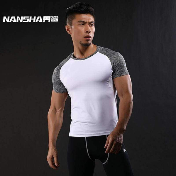 Planet Gates Black / M NANSHA Quick Dry Slim Fit Tees Men Patchwork T-Shirts Compression Shirt Tops Bodybuilding Fitness O-Neck Short Sleeve T Shirt