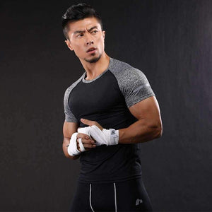 Planet Gates Black / M NANSHA Quick Dry Slim Fit Tees Men Patchwork T-Shirts Compression Shirt Tops Bodybuilding Fitness O-Neck Short Sleeve T Shirt
