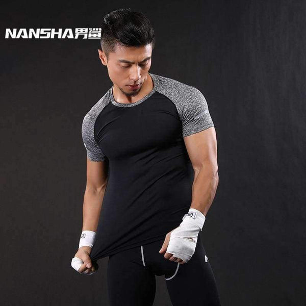 Planet Gates Black / M NANSHA Quick Dry Slim Fit Tees Men Patchwork T-Shirts Compression Shirt Tops Bodybuilding Fitness O-Neck Short Sleeve T Shirt