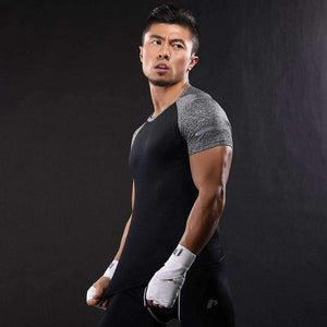 Planet Gates Black / M NANSHA Quick Dry Slim Fit Tees Men Patchwork T-Shirts Compression Shirt Tops Bodybuilding Fitness O-Neck Short Sleeve T Shirt