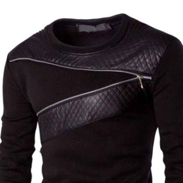 Planet Gates Black / M New Arrival Leather Patchwork Hoodies Men Zipper Decoration Male Pullover Casual Sweatshirt Men Hoodie Plus Size 4XL 5XL