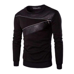 Planet Gates Black / M New Arrival Leather Patchwork Hoodies Men Zipper Decoration Male Pullover Casual Sweatshirt Men Hoodie Plus Size 4XL 5XL