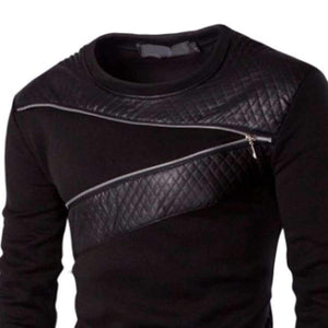 Planet Gates Black / M New Arrival Leather Patchwork Hoodies Men Zipper Decoration Male Pullover Casual Sweatshirt Men Hoodie Plus Size 4XL 5XL