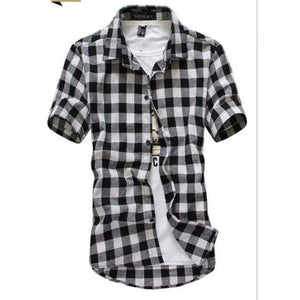 Planet Gates Black / M Red And Black Plaid Shirt Men Shirts 2017 New Summer Spring Fashion Chemise Homme Mens Dress Shirts Short Sleeve Shirt Men