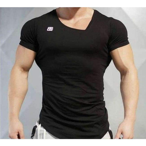 Planet Gates Black / M Sport Shirt Men Slim Fit Compression Top Short Sleeve V-neck Men's Running T-Shirts Gym Training Sportswear