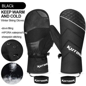 Planet Gates Black / M Winter Thermal Ski Gloves Snowmobile Down Gloves Waterproof Leather Snow Gloves Skating Snowboard Skiing Mitten Men Women