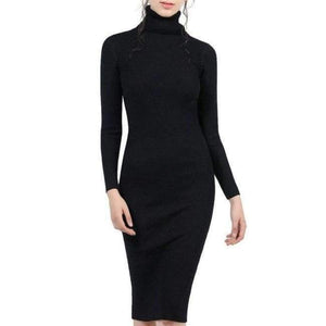 Planet Gates black / M Women Autumn Winter Sweater Knitted Dresses Slim Elastic Turtleneck Long Sleeve Sexy Lady Bodycon Robe Dresses Vestidos LJ1017