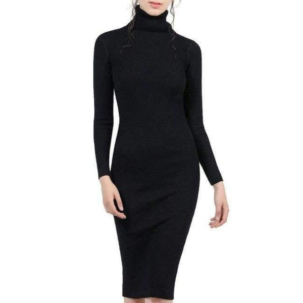 Planet Gates black / M Women Autumn Winter Sweater Knitted Dresses Slim Elastic Turtleneck Long Sleeve Sexy Lady Bodycon Robe Dresses Vestidos LJ1017