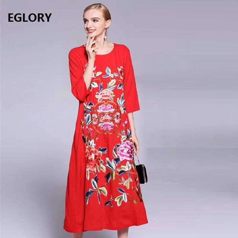 Planet Gates black / M Women's Clothing Dress Spring 2018 Lux Embroidery Floral Vintage Brand National Style Party Events Vestidos Femme