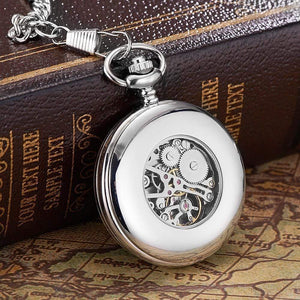 Planet Gates Black Mechanical Hand Wind Pocket Watch Silver Black Stainless Steel Case Water Resistant Hombre Watch Men