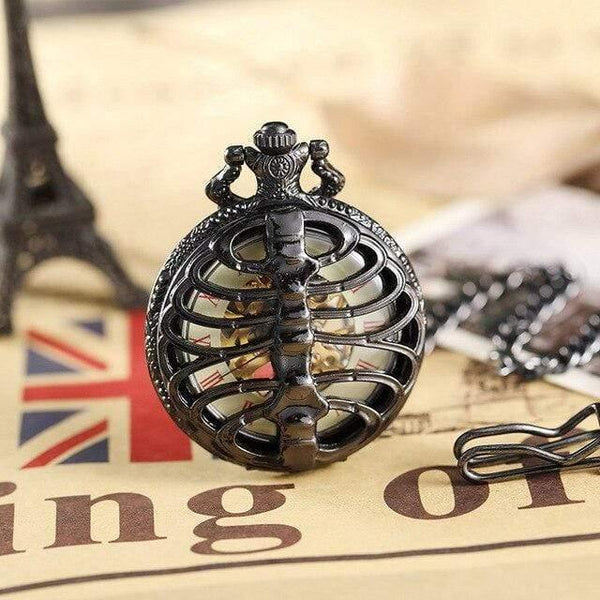 Planet Gates Black Mechanical Pocket Watch Male Steampunk Skeleton Mens Hand Wind Clock Roman Pocket Watch With Fob Chain