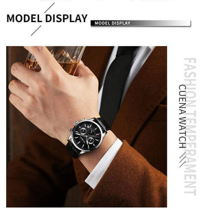 Planet Gates Black Men's Watches Stopwatch Date Luminous Hands Genuine Leather 30M Waterproof Clock Man Quartz Watches Men Fashion Watch 2018