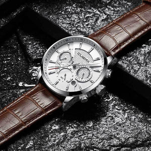 Planet Gates Black Men's Watches Stopwatch Date Luminous Hands Genuine Leather 30M Waterproof Clock Man Quartz Watches Men Fashion Watch 2018