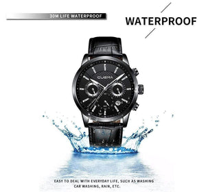 Planet Gates Black Men's Watches Stopwatch Date Luminous Hands Genuine Leather 30M Waterproof Clock Man Quartz Watches Men Fashion Watch 2018