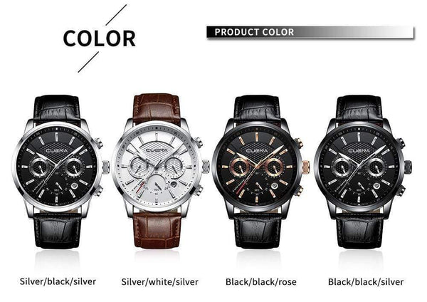 Planet Gates Black Men's Watches Stopwatch Date Luminous Hands Genuine Leather 30M Waterproof Clock Man Quartz Watches Men Fashion Watch 2018