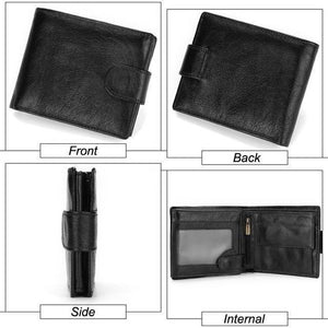 Planet Gates Black Men Wallet Genuine Leather Short Coin Purse Fashion Hasp Wallet For Male Portomonee with Card Holder Photo Holder