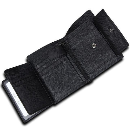 Planet Gates Black Men Wallet Soft Genuine Leather Wallet Big Capacity Purse Vintage Coin Pocket RFID Brush Card Holder Vertical Wallet