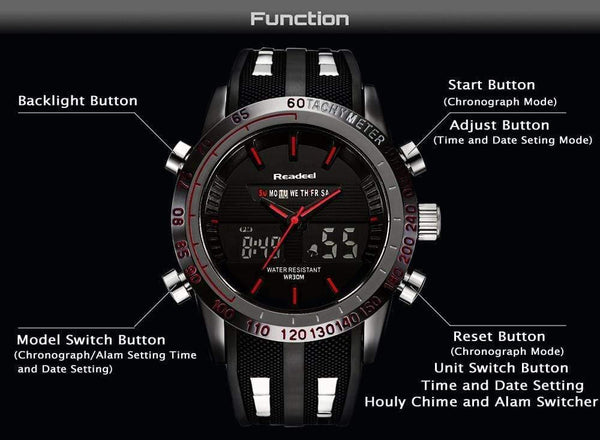 Planet Gates Black Men Watch LED Display Luxury Sports Watches Digital Military Men's Quartz Wristwatches Relogio Masculino