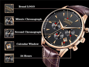 Planet Gates Black Men Watches Auto Date Chronograph Quartz Watch Men Gold Casual Sport Military Wrist Watch