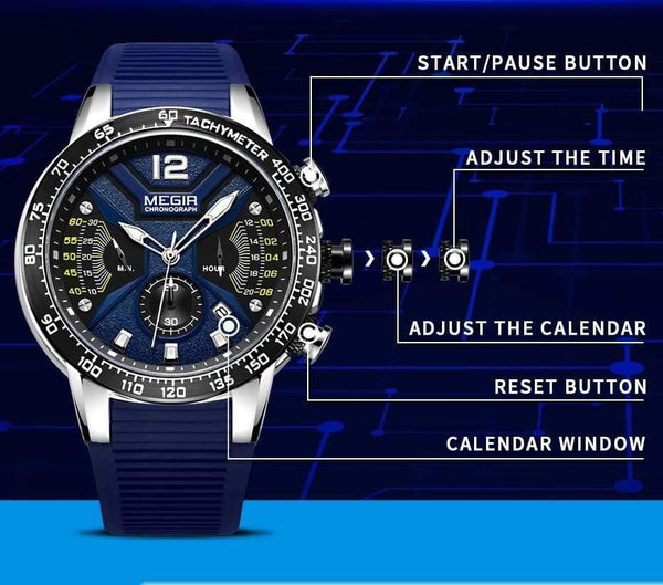 Planet Gates Black Men Watches Silicone Sport Chronograph Quartz Military Watch Luxury Brand Zegarek Meski Erkek Kol Saati