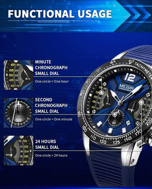 Planet Gates Black Men Watches Silicone Sport Chronograph Quartz Military Watch Luxury Brand Zegarek Meski Erkek Kol Saati