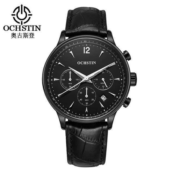 Planet Gates black Mens Watches OCHSTIN Brand Luxury Chronograph Date Clock Man Leather Sport Wrist Watch Men Business Quartz Watch