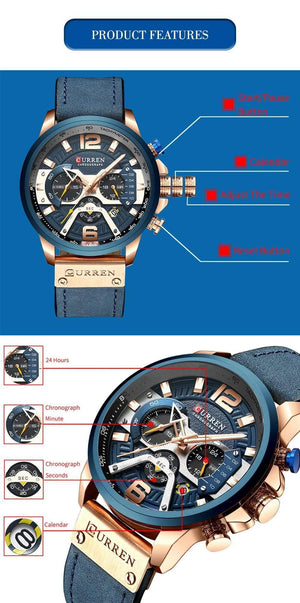 Planet Gates black Mens Watches Top Brand Luxury Men Casual Leather Waterproof Chronograph Men Sport Quartz Clock Relogio Masculino