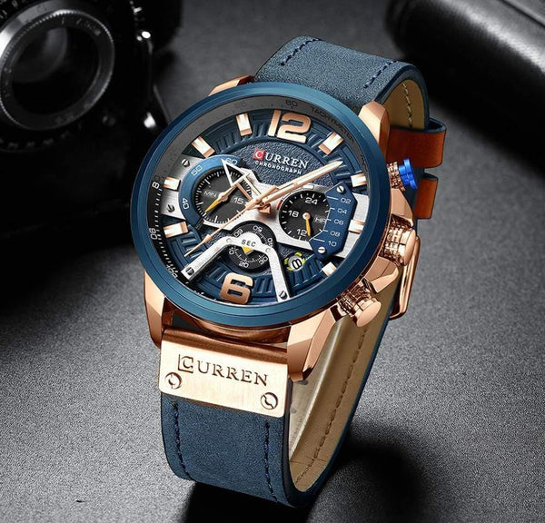 Planet Gates black Mens Watches Top Brand Luxury Men Casual Leather Waterproof Chronograph Men Sport Quartz Clock Relogio Masculino