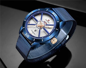 Planet Gates Black Mens Watches Top Brand Luxury Sport Watch Mesh Steel Date Week Waterproof Quartz Watch for Men Clock Relogio Masculino