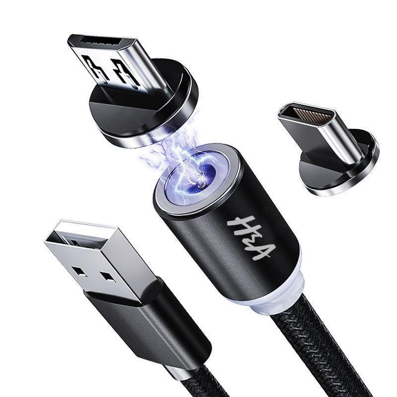 Planet Gates Black-Micro USB / 1m H&A Magnetic USB Cable Fast Micro USB Cable Magnetic Type C Charger Data Cable for Samsung Xiaomi Huawei Mobile Phone USB Cable