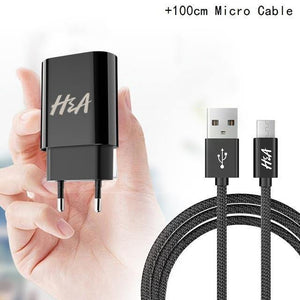 Planet Gates Black Micro USB H&A Universal Portable USB Charger EU Mobile Phone Charger Wall Adapter Travel Charger USB Cable For Huawei For Samsung S9 S8