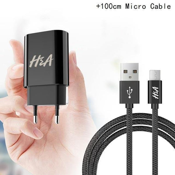 Planet Gates Black Micro USB H&A Universal Portable USB Charger EU Mobile Phone Charger Wall Adapter Travel Charger USB Cable For Huawei For Samsung S9 S8