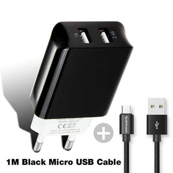 Planet Gates Black Micro USB Suntaiho Universal Dual USB Port Charger Travel Wall Charger Adapter Smart Mobile Phone Charger for iPhone/Samsung/Xiaomi /iPad