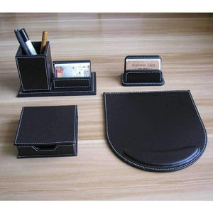 Planet Gates black mouse mat PU leather wood multifonctional desk stationery organizer pen holder memo holder note case cute office desktop accessories K250