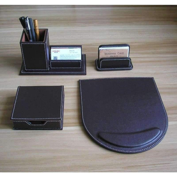 Planet Gates black mouse mat PU leather wood multifonctional desk stationery organizer pen holder memo holder note case cute office desktop accessories K250